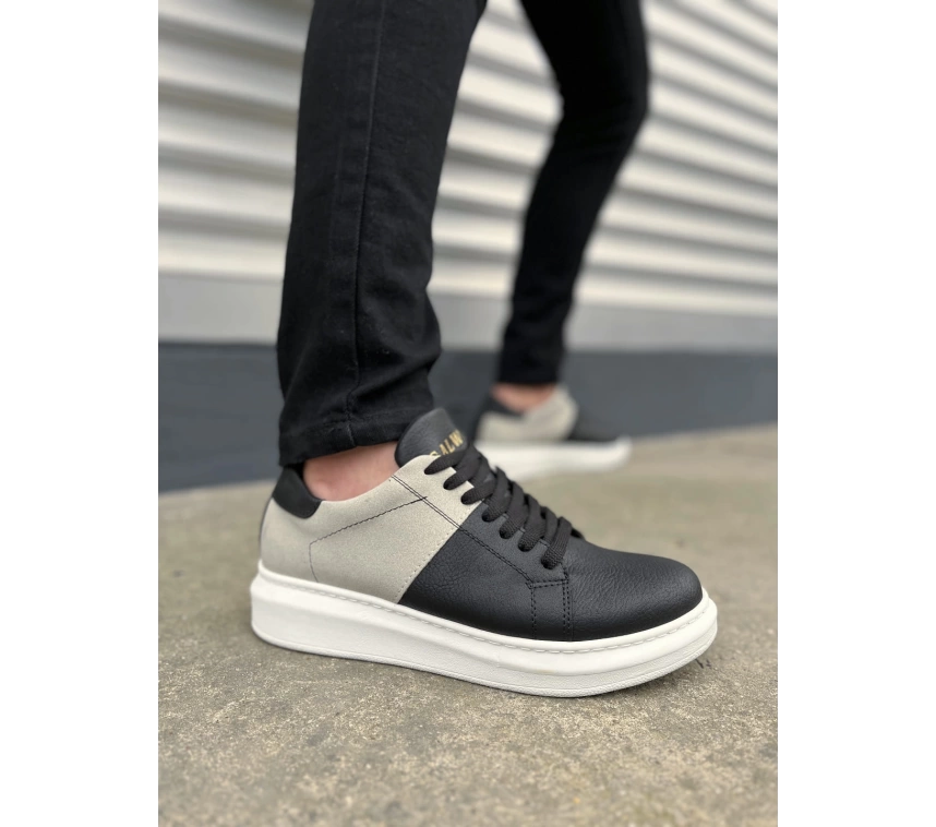 JY151 Boost Bağcıklı Cilt Süet Erkek Günlük Sneaker Ayakkabı CSBT - Siyah/Gri