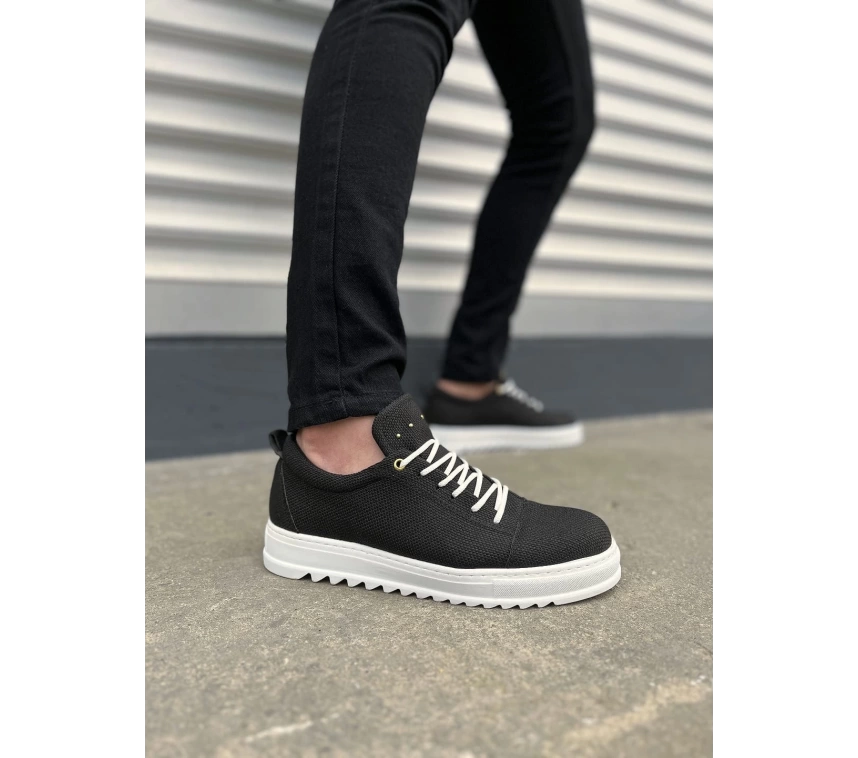 JY152 Cool Bağcıklı Keten Erkek Günlük Spor Klasik Ayakkabı KBT - Siyah