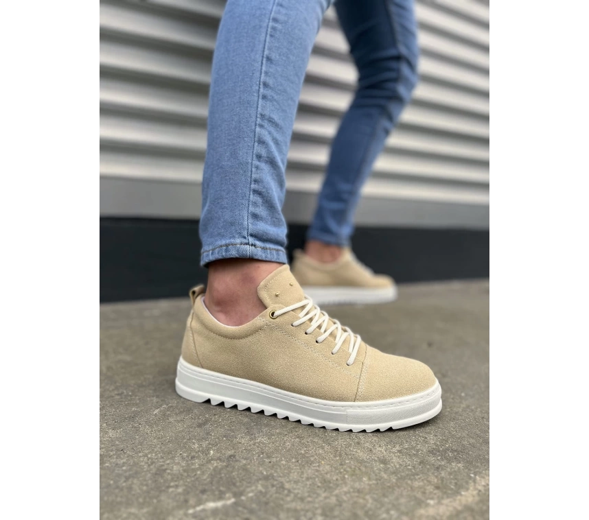 JY152 Cool Bağcıklı Süet Erkek Günlük Spor Klasik Ayakkabı SBT - Krem