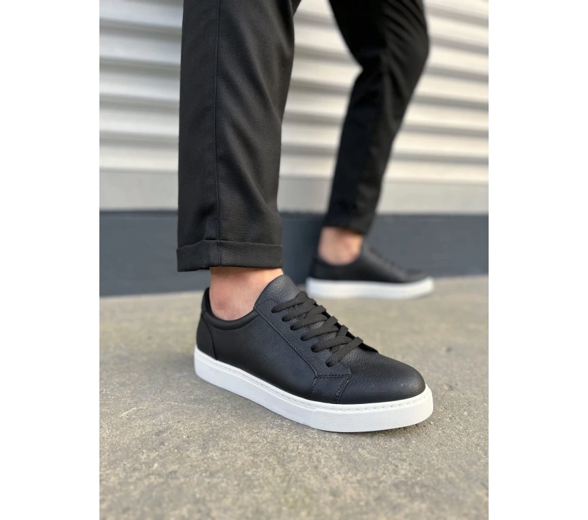JY165 Elite Bağcıklı Cilt Erkek Günlük Sneaker Ayakkabı CBT - Siyah