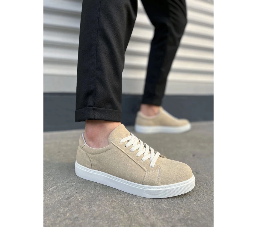 JY165 Elite Bağcıklı Süet Erkek Günlük Sneaker Ayakkabı SBT - Krem