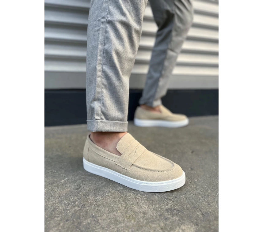 JY180 Estilo X Bağcıksız Süet Erkek Günlük Spor Klasik Ayakkabı SBT - Krem