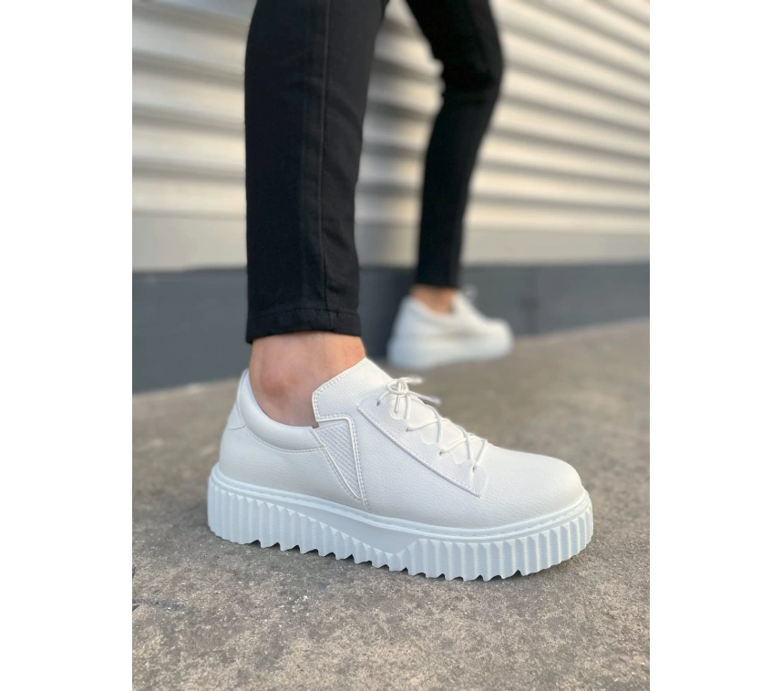JY502 Bold Bağcıklı Cilt Erkek Günlük Sneaker Ayakkabı CBT - Beyaz