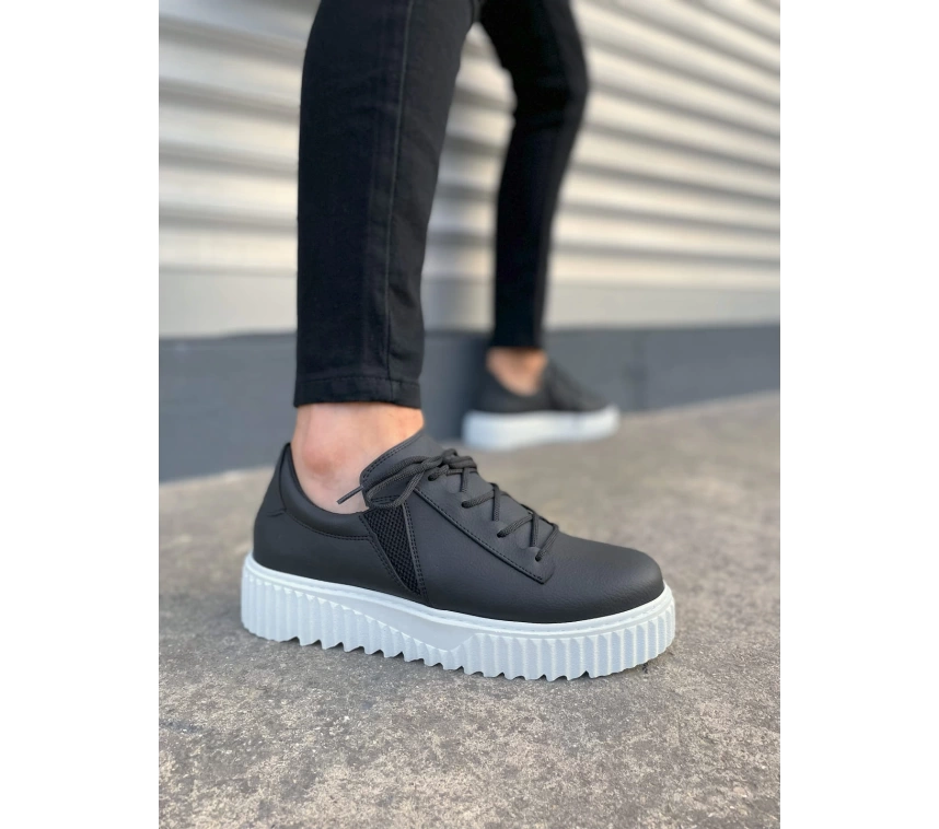 JY502 Bold Bağcıklı Cilt Erkek Günlük Sneaker Ayakkabı CBT - Siyah