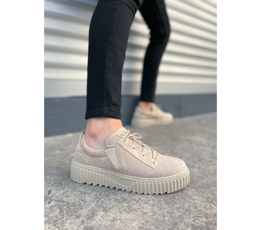JY502 Bold Bağcıklı Süet Erkek Günlük Sneaker Ayakkabı SKT - Krem