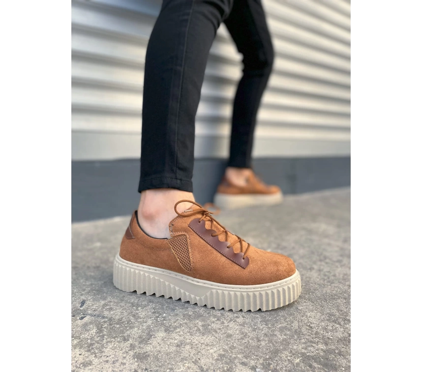 JY502 Bold Bağcıklı Süet Erkek Günlük Sneaker Ayakkabı SKT - Taba