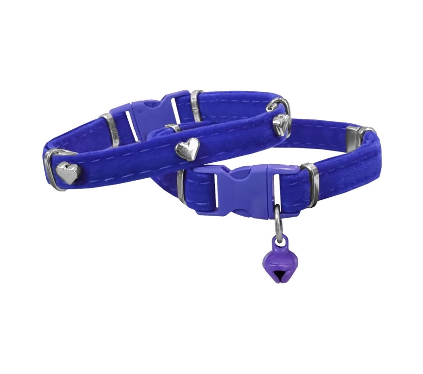 Kadife Kedi Boyun Tasması Kalpli 20-32 cm Mavi