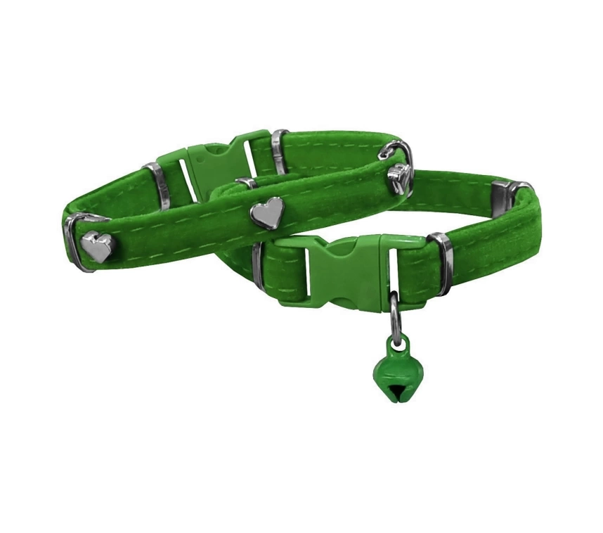 Kadife Kedi Boyun Tasması Kalpli 20-32 cm Yeşil