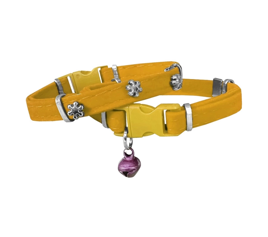 Kadife Kedi Boyun Tasması Kar Taneli 20-32 cm Sarı