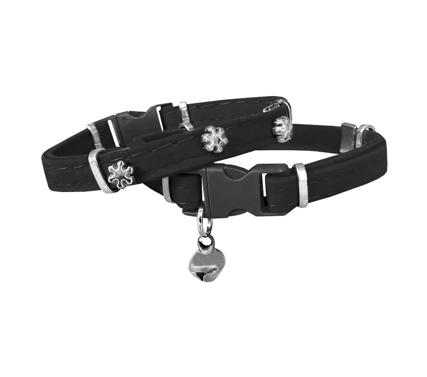 Kadife Kedi Boyun Tasması Kar Taneli 20-32 cm Siyah