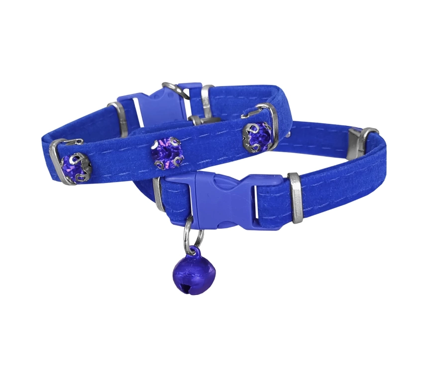 Kadife Kedi Boyun Tasması Taşlı 20-32 cm Mavi