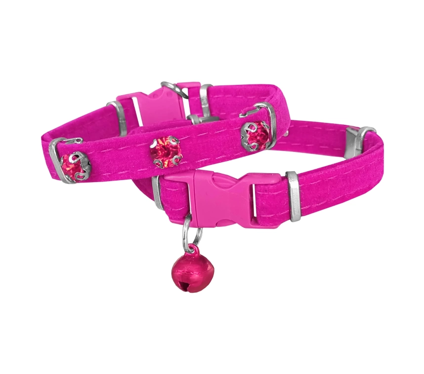 Kadife Kedi Boyun Tasması Taşlı 20-32 cm Pembe