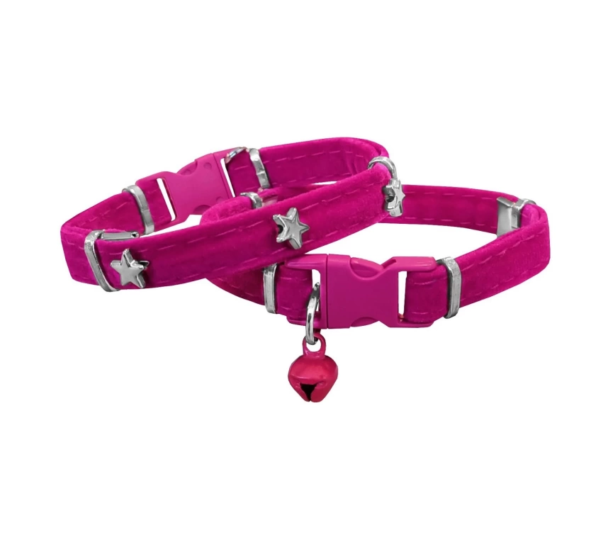 Kadife Kedi Boyun Tasması Yıldızlı 20-32 cm Pembe