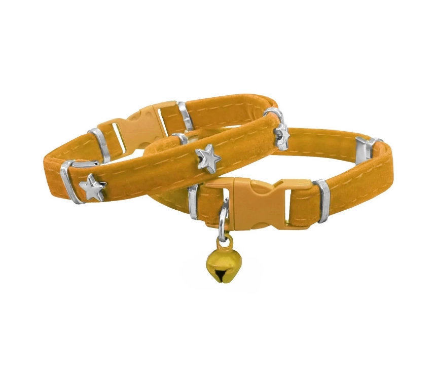 Kadife Kedi Boyun Tasması Yıldızlı 20-32 cm Sarı