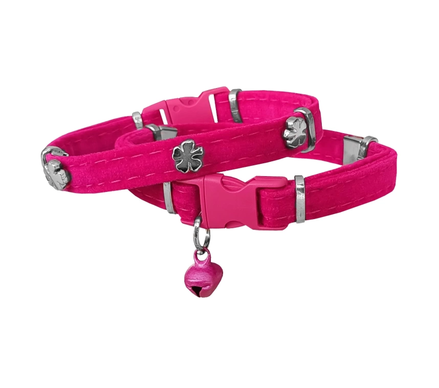 Kadife Kedi Boyun Tasması Yoncalı 20-32 cm Pembe