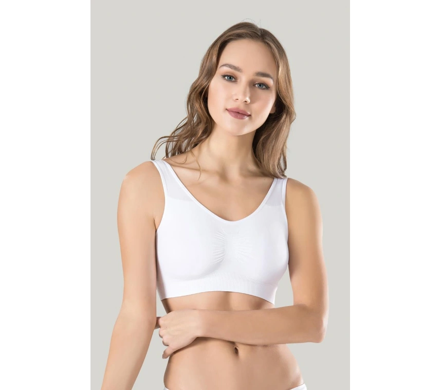 Kadın Beyaz Kalın Askılı Çıkarılabilir Pedli Örme Seamless Dikişsiz Basic Büstiyer