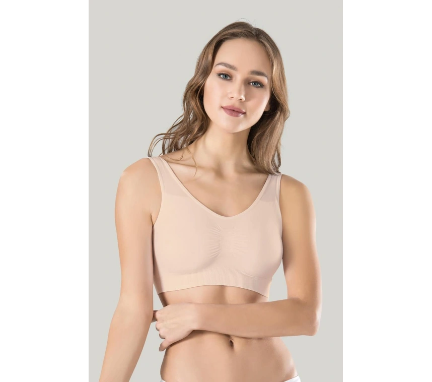 Kadın Gri Kalın Askılı Çıkarılabilir Pedli Örme Seamless Dikişsiz Basic Büstiyer