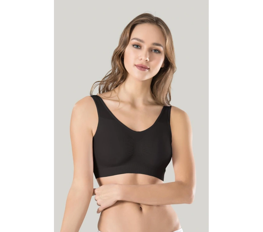 Kadın Siyah Kalın Askılı Çıkarılabilir Pedli Örme Seamless Dikişsiz Basic Büstiyer