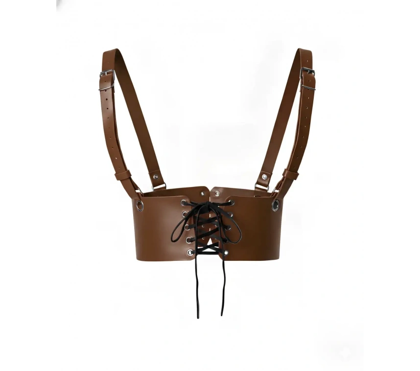 Kahverengi Deri Kadın Elbise Kemeri, Omuzdan Askılı Elbise Kemeri - Brf1429