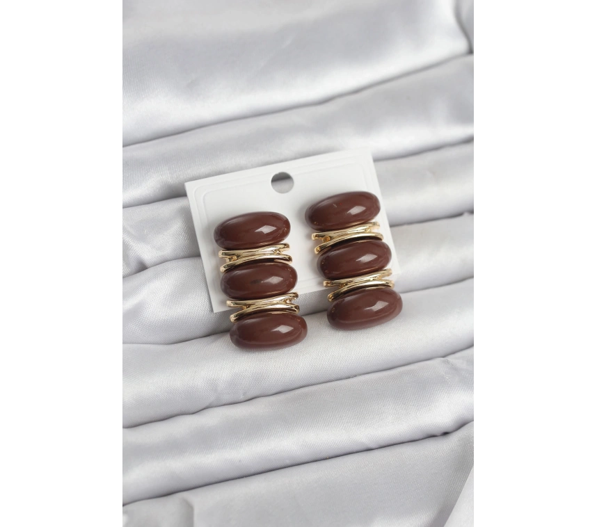 Kahverengi Vintage Model Gold Renk Kadın Küpe