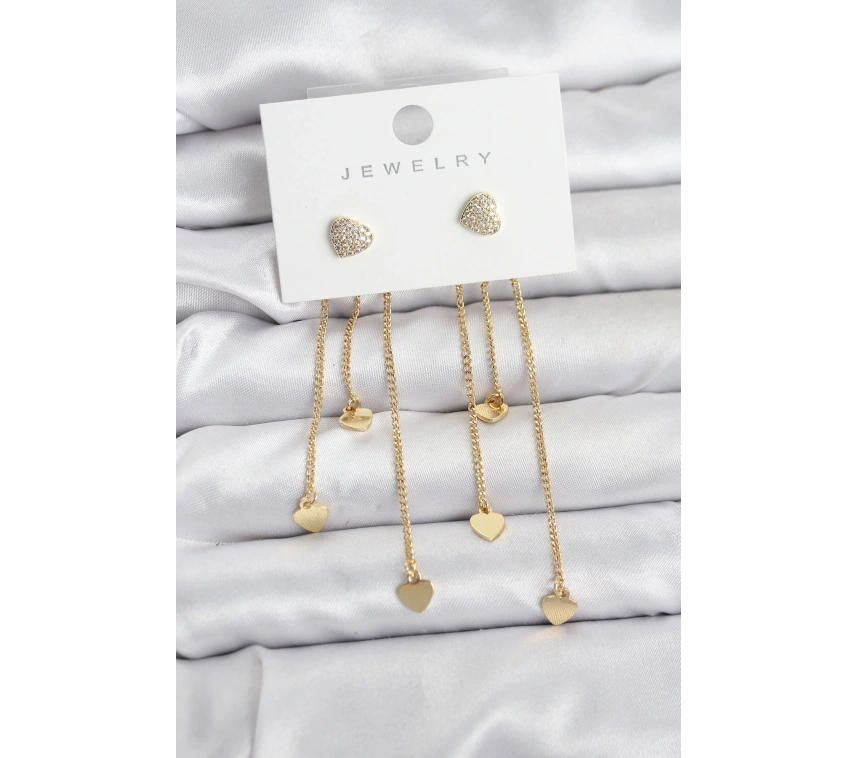 Kalp Model Gold Renk Pirinç Sallantılı Kadın Küpe
