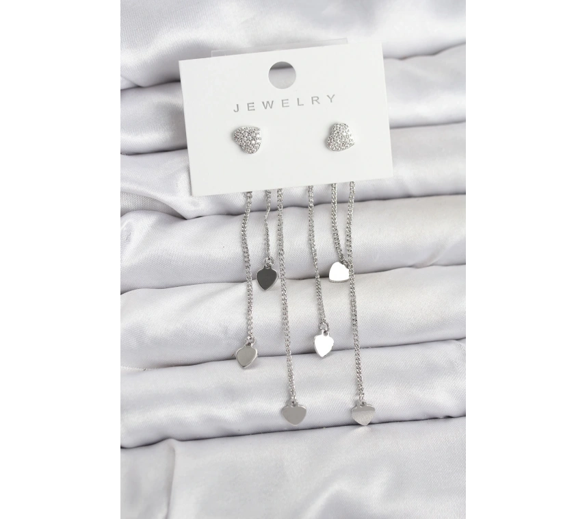 Kalp Model Gümüş Renk Pirinç Sallantılı Kadın Küpe