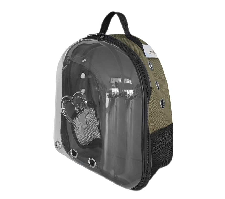 Kalpli Patili Astronot Şeffaf Taşıma Sırt Çantası Haki 24x32x42 cm