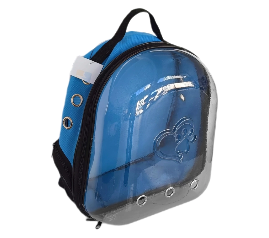 Kalpli Patili Astronot Şeffaf Taşıma Sırt Çantası Mavi 24x32x42 cm
