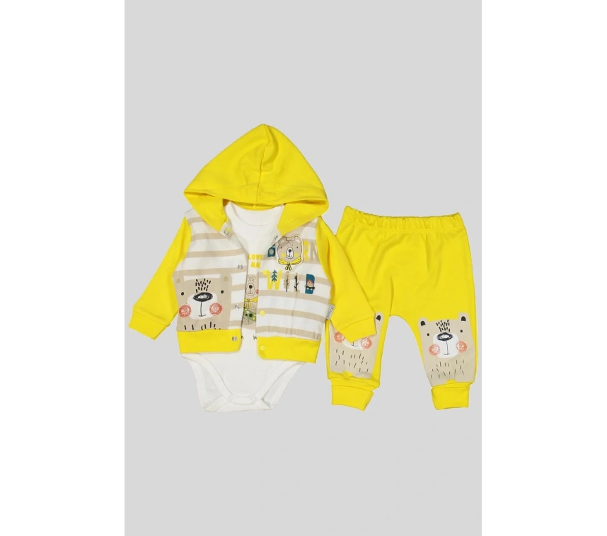 Kamp Desenli Kapüşonlu % 100 Pamuk Erkek Bebek Takımı