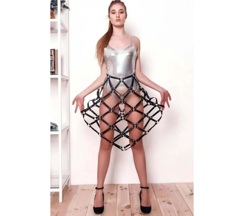 Kare Detaylı Seksi Deri Etek - Brf982