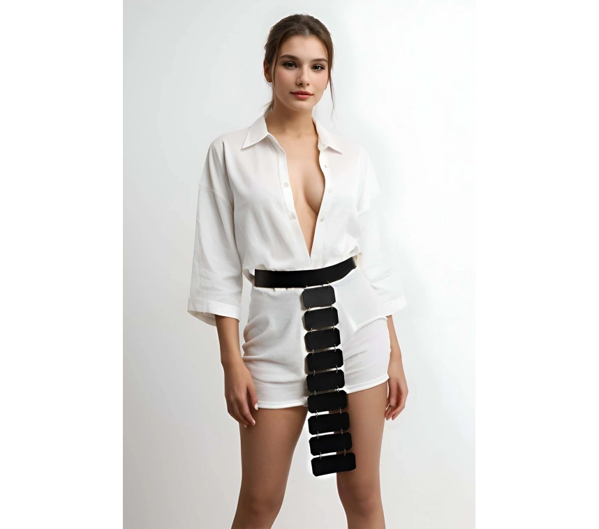 Kare Detaylı Şık Kemer, Fantezi Kemer, Kadın Deri Kemer - Brf1368