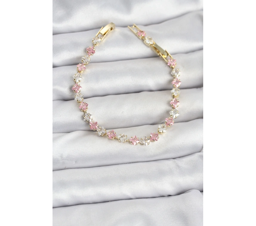 Kare Zirkon Taşlı Gold Renk Kadın Bileklik