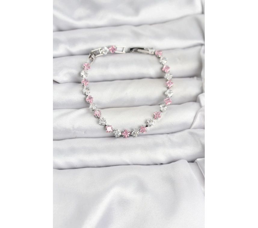 Kare Zirkon Taşlı Gümüş Renk Kadın Bileklik