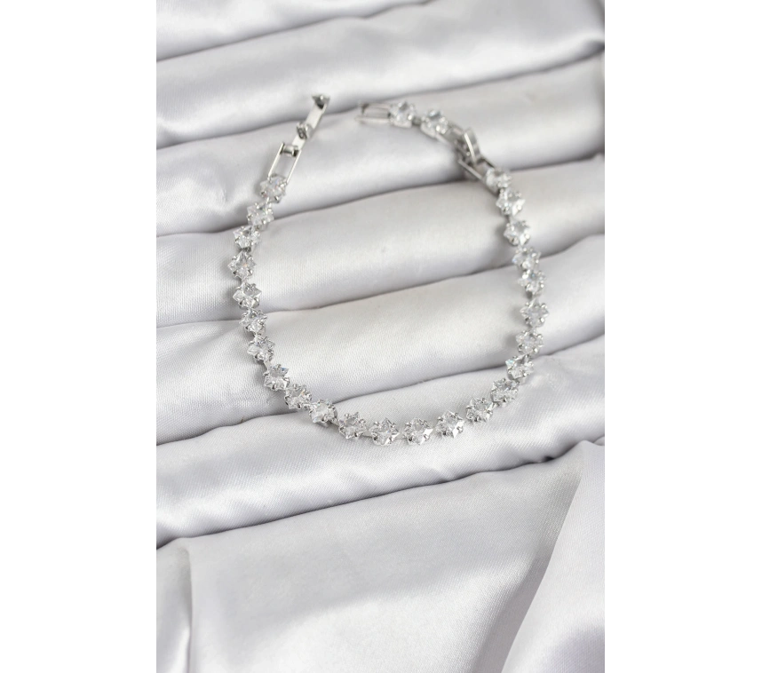 Kare Zirkon Taşlı Gümüş Renk Pirinç Su Yolu Kadın Bileklik