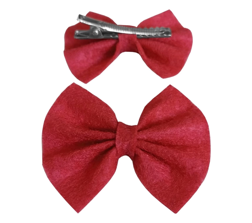 Keçe Papyonlu Kedi Köpek Tokası 4.5-5.5 cm Kırmızı ( 2 Adet )