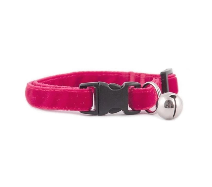 Kedi Boyun Tasması Kadife Dokulu Çanlı 1*30 cm Fuşya