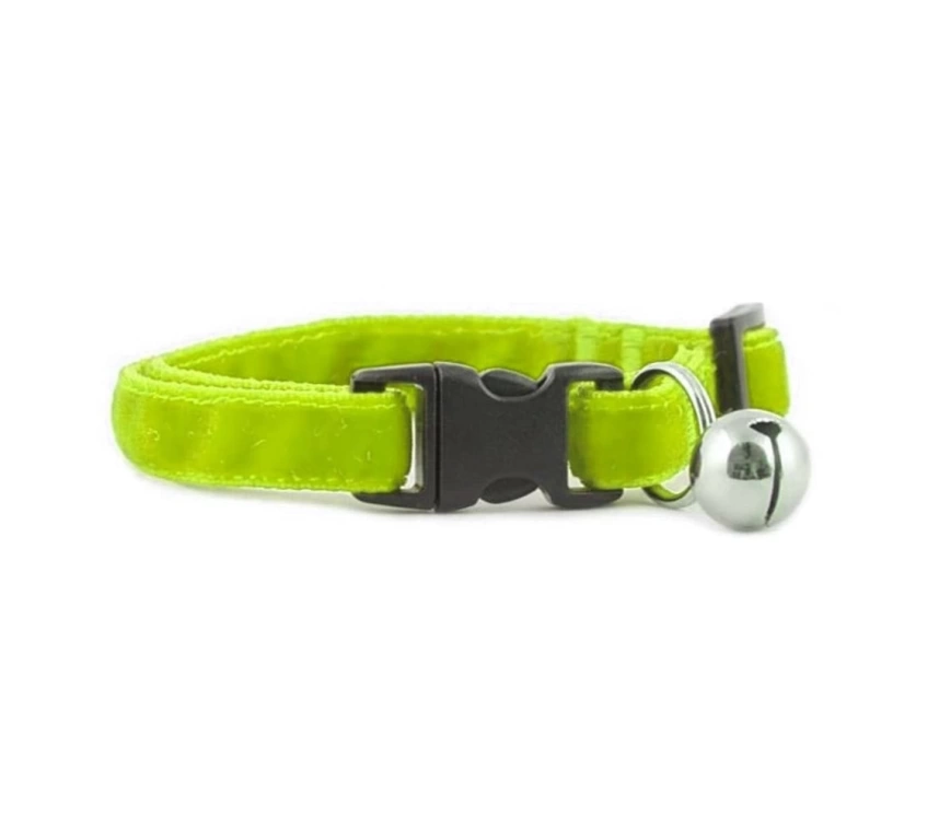 Kedi Boyun Tasması Kadife Dokulu Çanlı 1*30 cm Neon Sarı