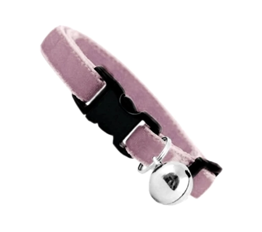 Kedi Boyun Tasması Kadife Dokulu Çanlı 1*30 cm Pudra