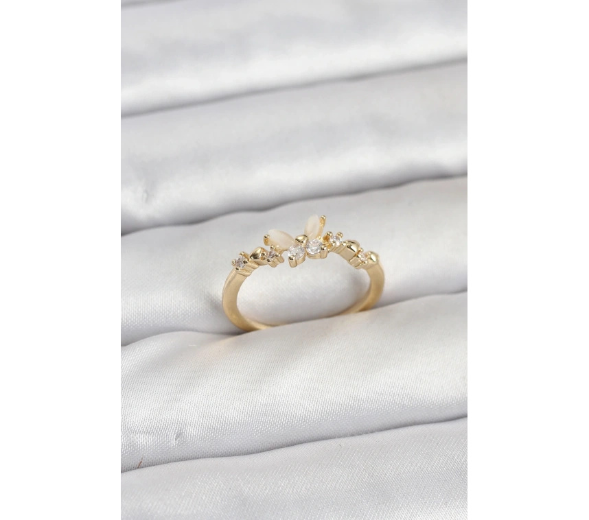 Kelebek Model Gold Renk Pirinç Kadın Yüzük