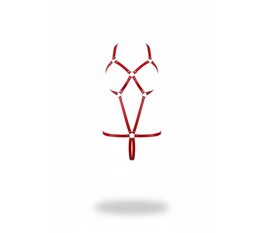 Kırmızı Body Harness Deri Metal Halkalı Vücut Aksesuarı - Brf240