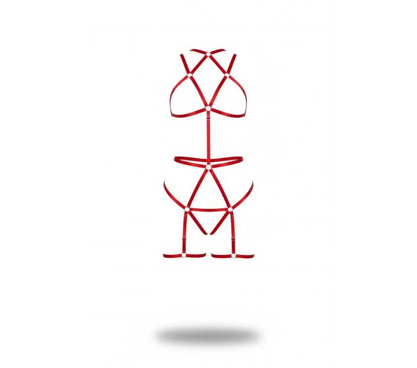 Kırmızı Body Harness Saten Şeritli Metal Halka Detaylı - Brf1200