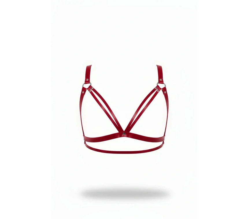 Kırmızı Göğüs Harness Suni Deri Metal Halka Detaylı - Brf238