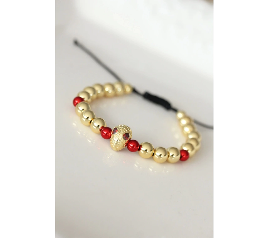 Kırmızı Gözlü Maske Figürlü Gold Renk Çelik Bileklik