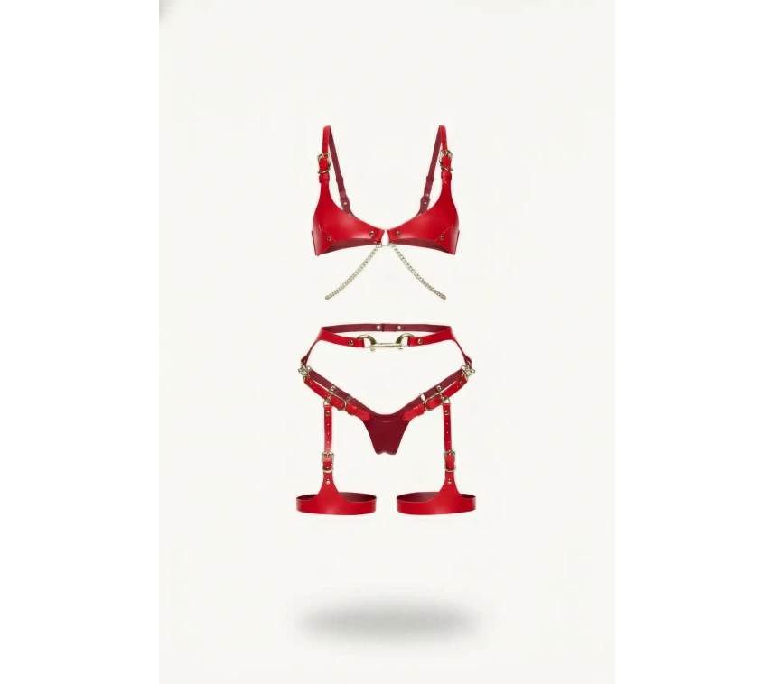 Kırmızı Harness Takım Deri Materyal Zincir Detaylı - Brf1379