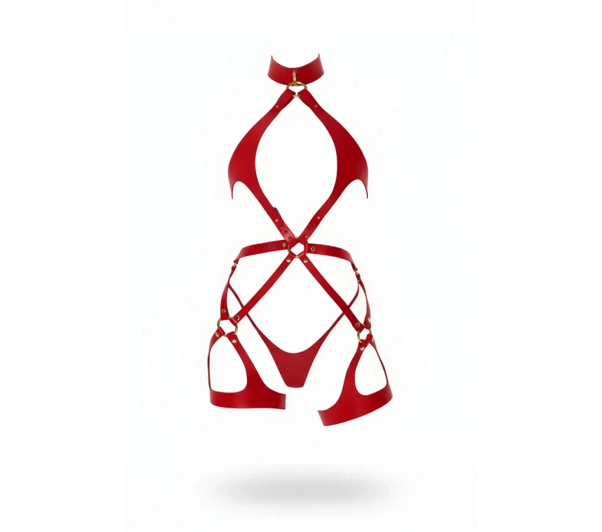 Kırmızı Harness Takım Deri Metal Halka Detaylı - Brf1331