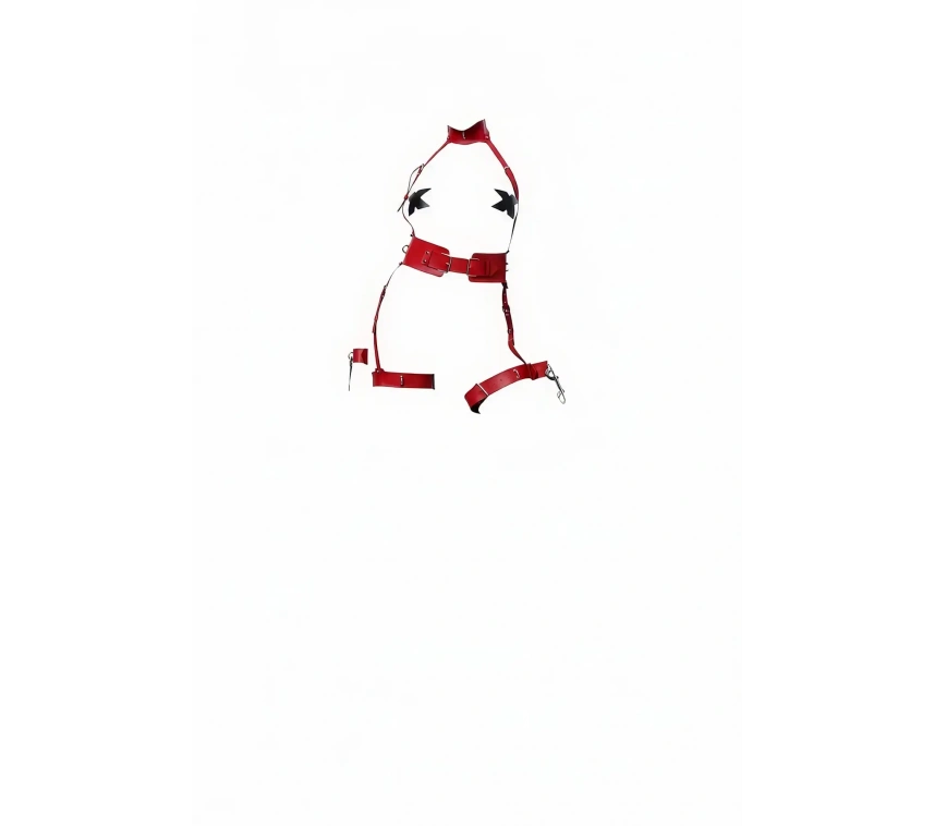 Kırmızı Harness Takım Deri Yüksek Yaka Toka Detaylı - Brf1338