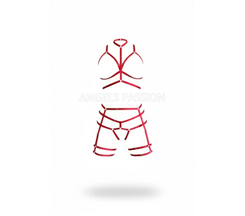 Kırmızı Harness Takım Yüksek Boyunlu Metal Halka Detaylı - Brf142