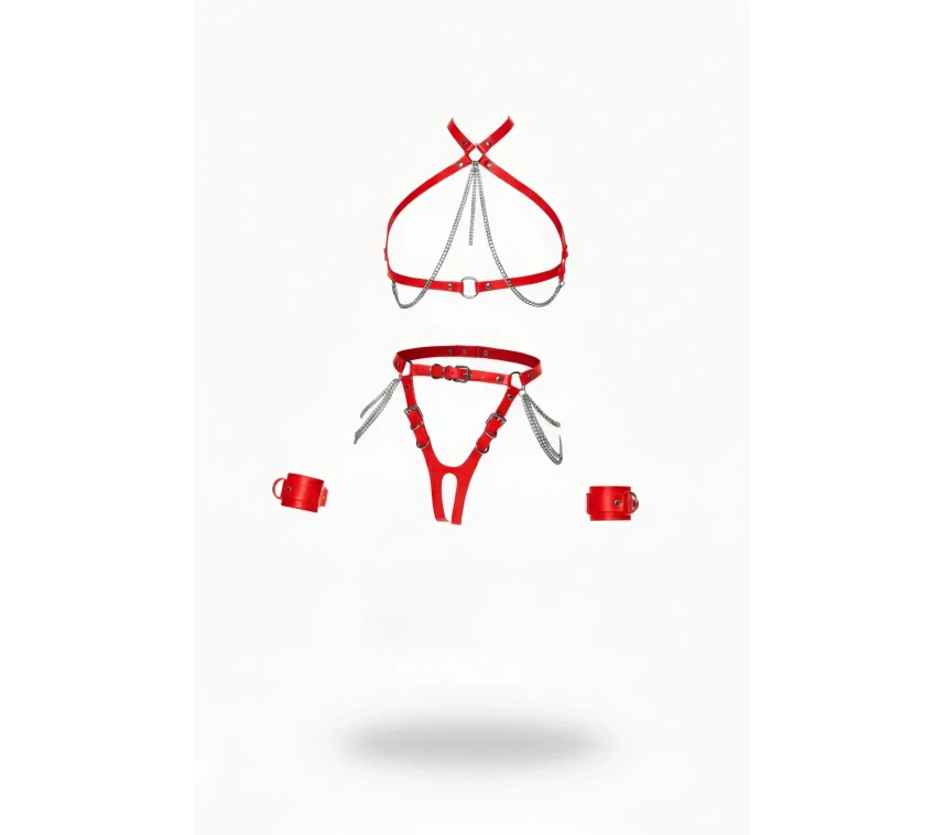 Kırmızı Harness Takım Zincir Detaylı 4 Parça Vücut Seti - Brf1224