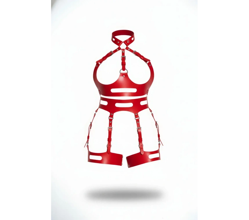 Kırmızı Jartiyer Harness Deri Ayarlanabilir Tokalı Vücut Kemerleri - Brf1302