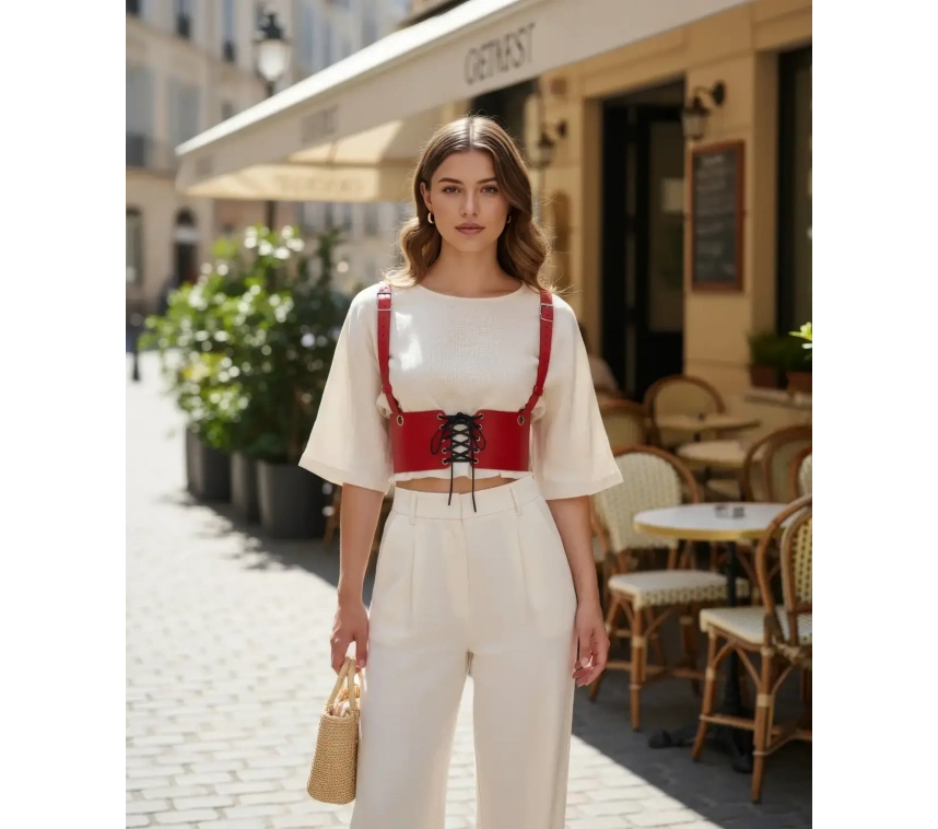 Kırmızı Kadın Kemer Bağcıklı Korse Bel Aksesuarı - Brf1429